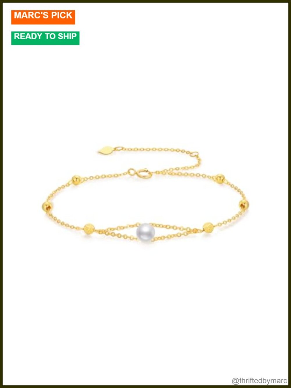 14K Solid Yellow Gold Pearl Station Bracelet Adjustable Women's Jewelry Gift